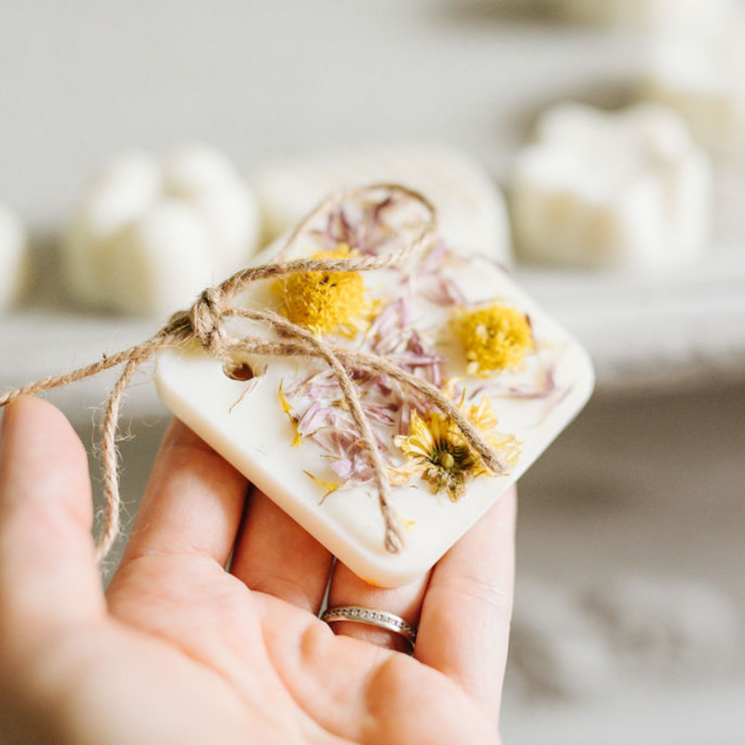 Botanical Bloom Wax Tablets with dried flowers